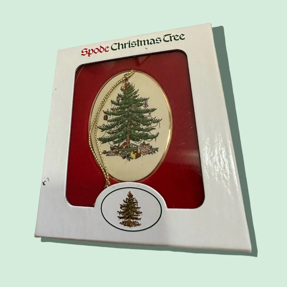 Spode Christmas Tree Ornament Oval With Gold Band Made In England Original Box - Picture 2 of 6